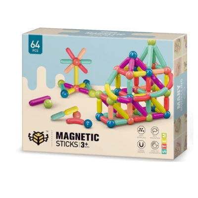 Магнитен конструктор с топчета и пръчки Magnetic Sticks - 64 части