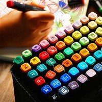 Комплект 48/60 или 80 броя двустранни цветни маркери с тънък и широк писец в калъф, на алкохолна основа