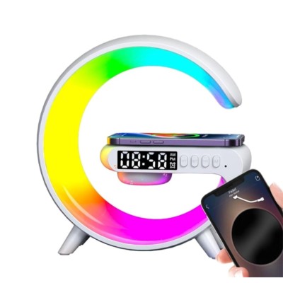 Многоцветна смарт лампа с RGB led, bluetooth функции и съвместима с устройства с безжично зареждане, бяла