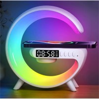 Многоцветна смарт лампа с RGB led, bluetooth функции и съвместима с устройства с безжично зареждане, бяла