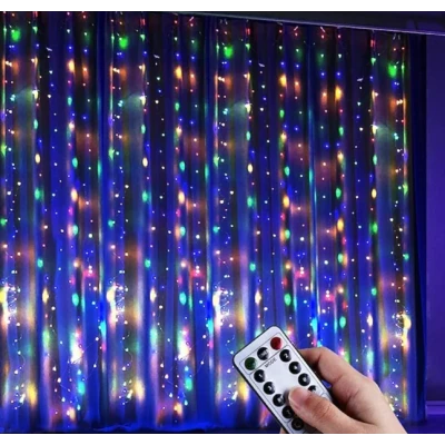 3X3 m. Коледна светлинна 300 LED завеса и дистанционно